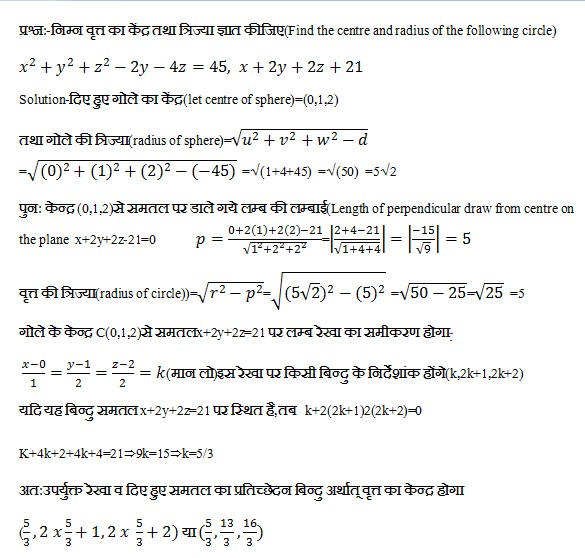Radius centre of circle plane section