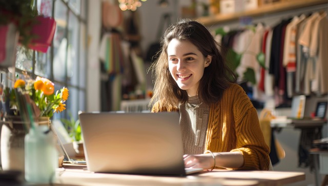 Student draws blueprint after looking at the future determination from the laptop