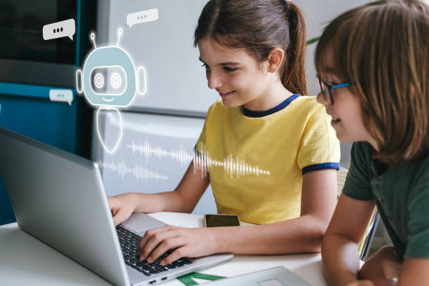 Children studying with AI on a computer instead of their brains