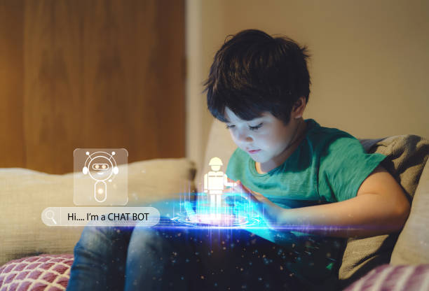 A child studying using AI from a computer instead of using his brain