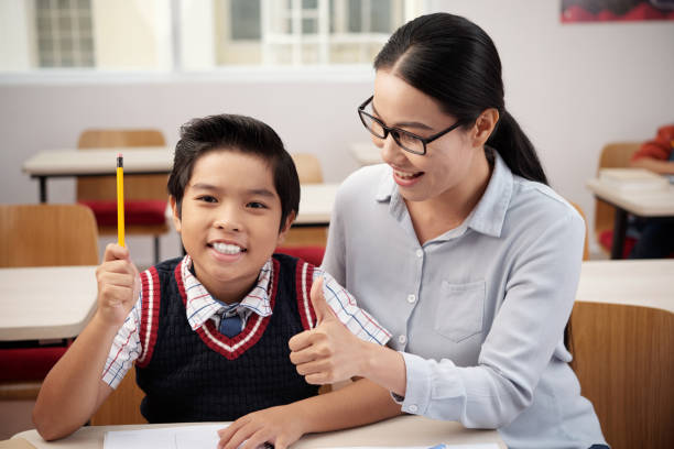 Mom appreciating the child while teaching