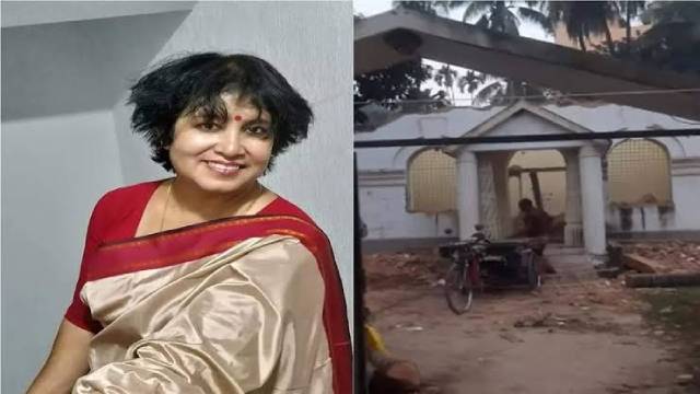 Taslima in a good mood at her residence