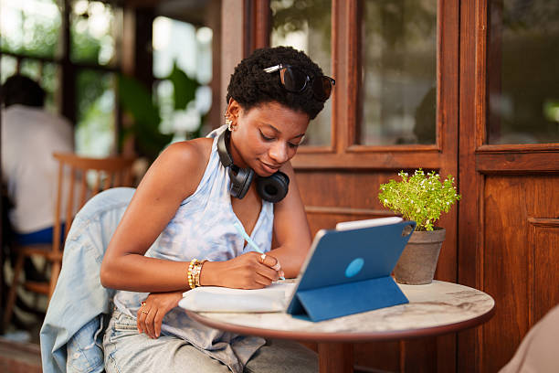 A female author writing content for a book without any pressure