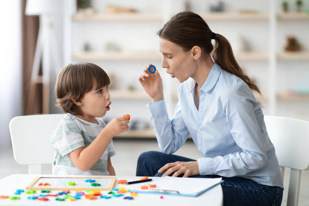 A mother giving her little girl a brain exercise