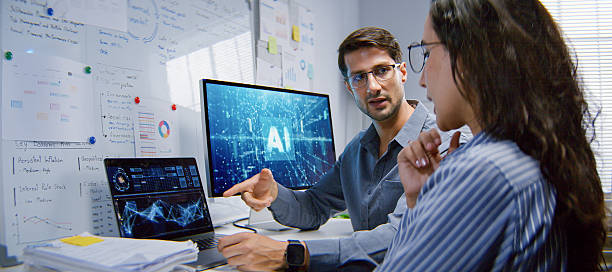 Professional teaching female student the use of AI