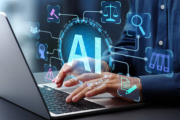 Employee is learning AI technology from laptops