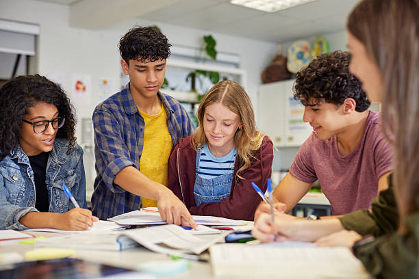 Students supporting each other in their studies in groups
