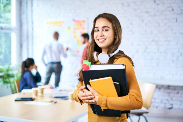 Girl girl goes to college to learn the main principles of lighthouse