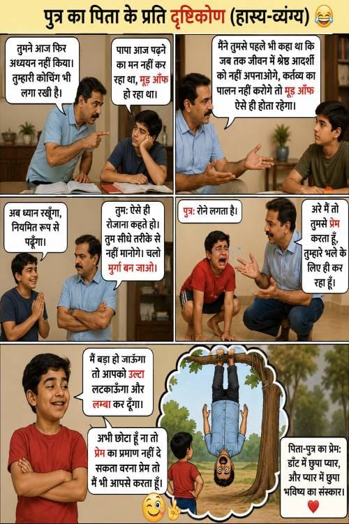 The son's satirical view of his father in the caricature