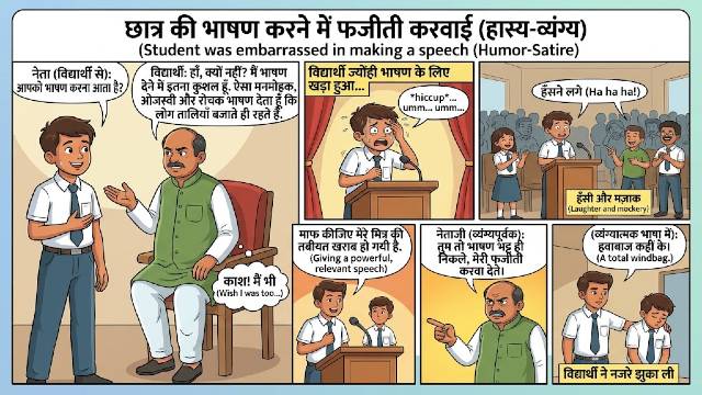 Through sarcasm,the friend and the leader gave the student the right sense of speech