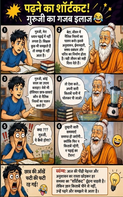 When a student asks for a shortcut to read,the teacher makes a satirical joke about the strange treatment