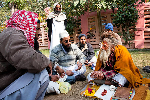 People of different religions meeting the saint