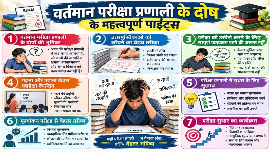 Student studying with a list of important flaws in the examination system