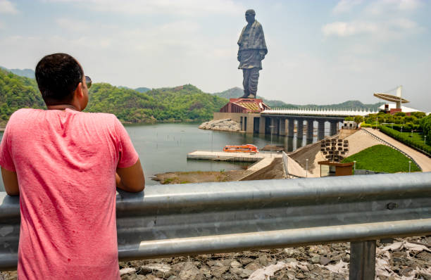 Political leaders looking at Sardar Patel's life-size statue