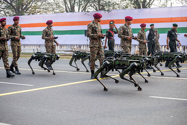 The country's soldiers demonstrating with machine guns