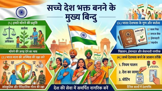 The main points of becoming a patriot are written with pictures of people