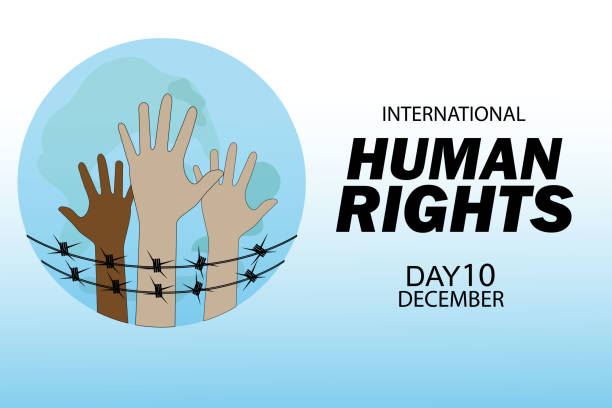 Slogan with a map of the world commemorating Human Rights Day on 10 December