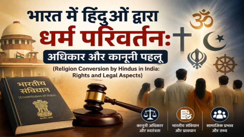 Featured image of Religion Conversion by Hindus in India with religious symbols