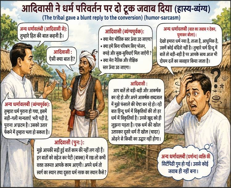 The tribal gave a befitting reply to the fanatic man's sarcasm