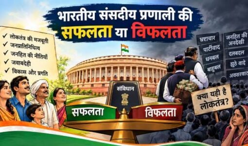 Indian Parliamentary System Success or Failure written with a picture of the people and the Parliament