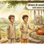 A picture of three disciples standing in front of a sitting guru on which only a person of Only One with Character Can be Spiritual