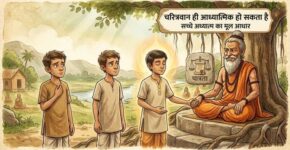 A picture of three disciples standing in front of a sitting guru on which only a person of Only One with Character Can be Spiritual