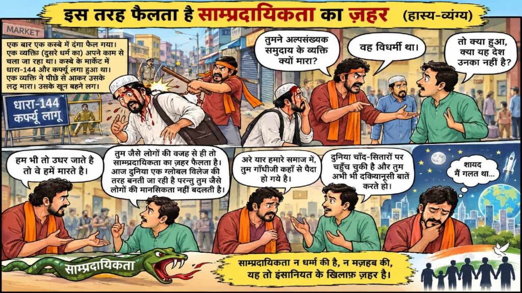 A satire on a man who injured another person with a stick for spreading communalism